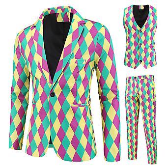 YOUTHUP Mens 3 Piece Suit Argyle Stripe Single Breasted...
