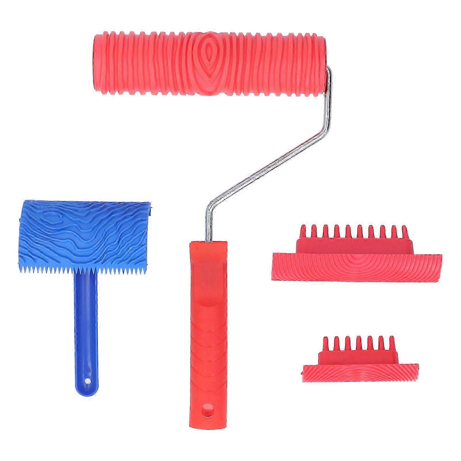 Wood Grain Painting Tool Set, Rubber Roller with Handle for Wall Decoration
