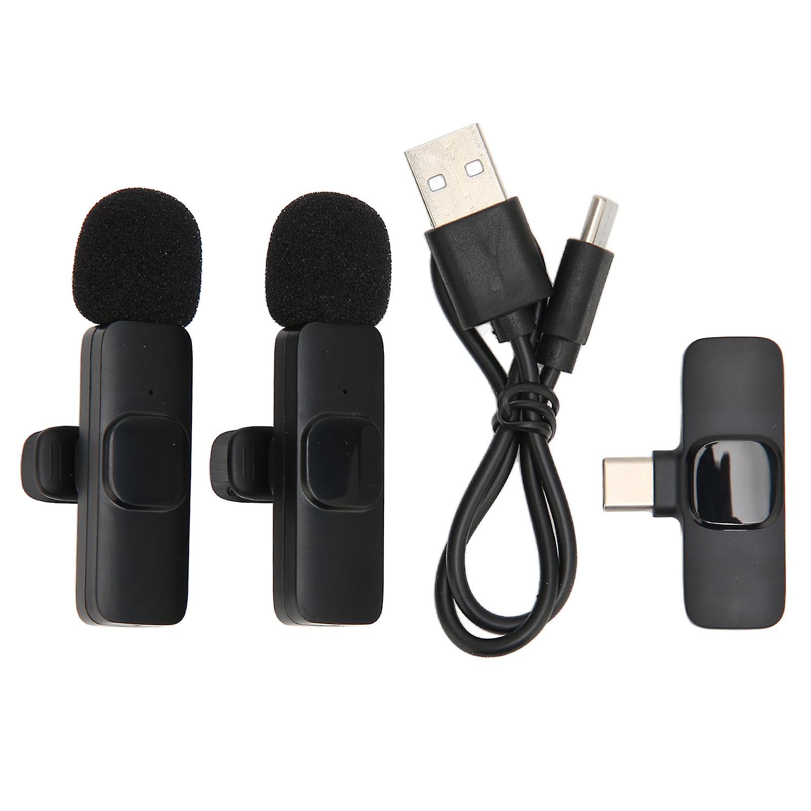 Wireless Lavalier Microphone One Tows Two Plug and Play Noise Reduction Mini Lapel Microphone for Recording Live Stream