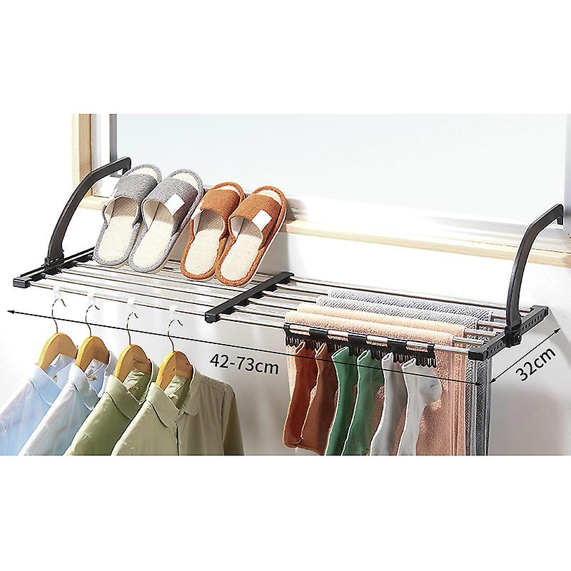Adjustable Foldable Stainless Steel Balcony Drying Rack with Detachable Clips