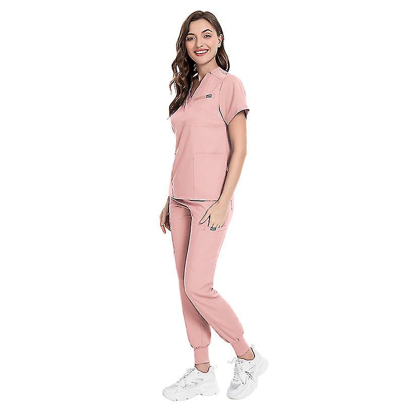 Set costum scrub pentru femei Modern V-neck + picior drawstring pantaloni jogger set uniforme medicale de asistență medicală