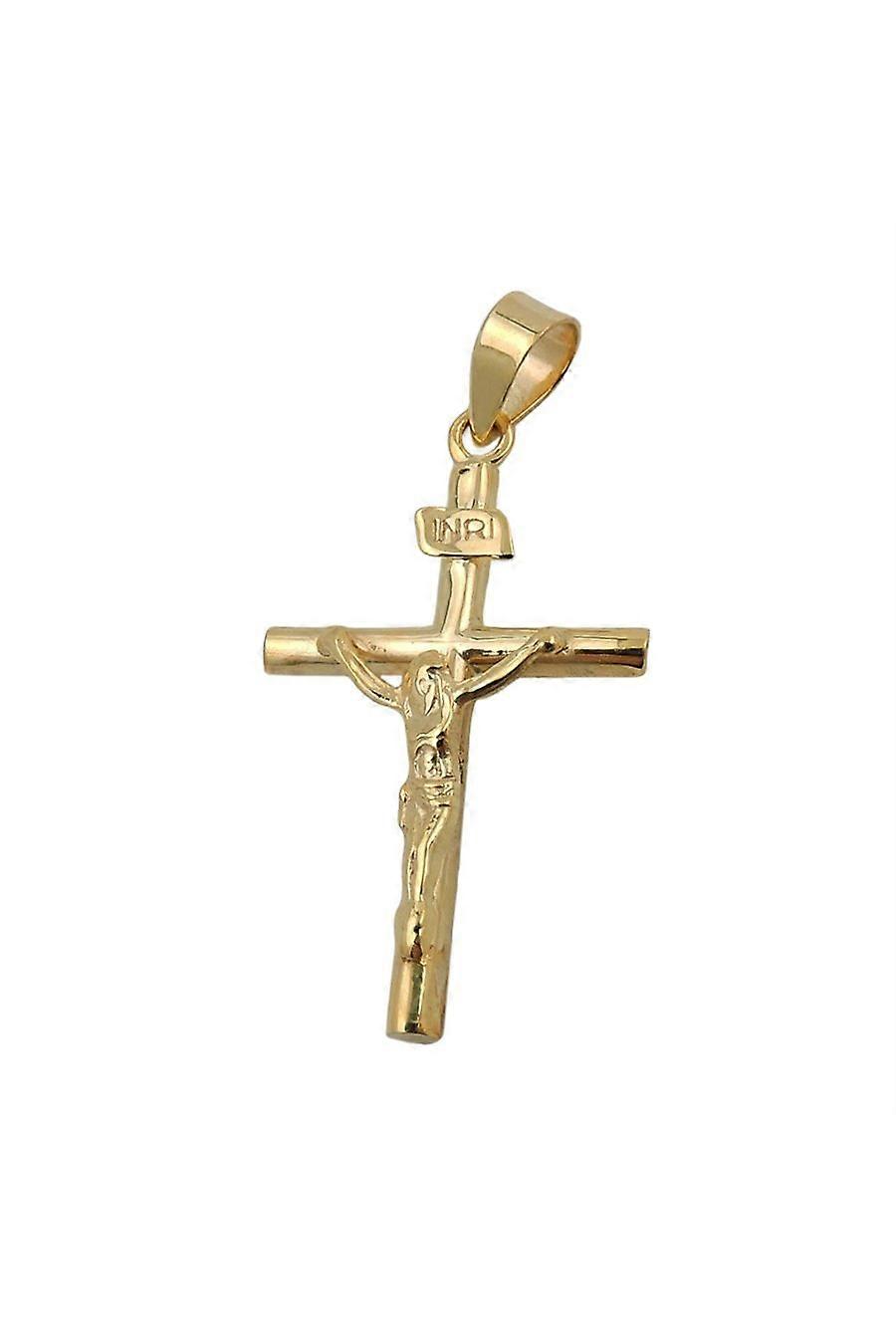 Pendant 24x14mm Cross With Jesus Shiny 9k Gold - Gl430486