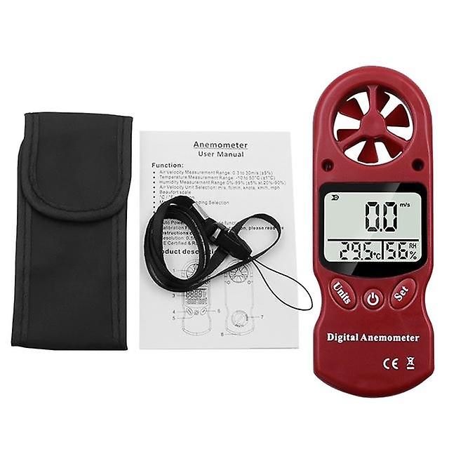 mickcara Handheld Lcd Display Digital Anemometer Wind Speed Meter Hygrometer Thermometer Red