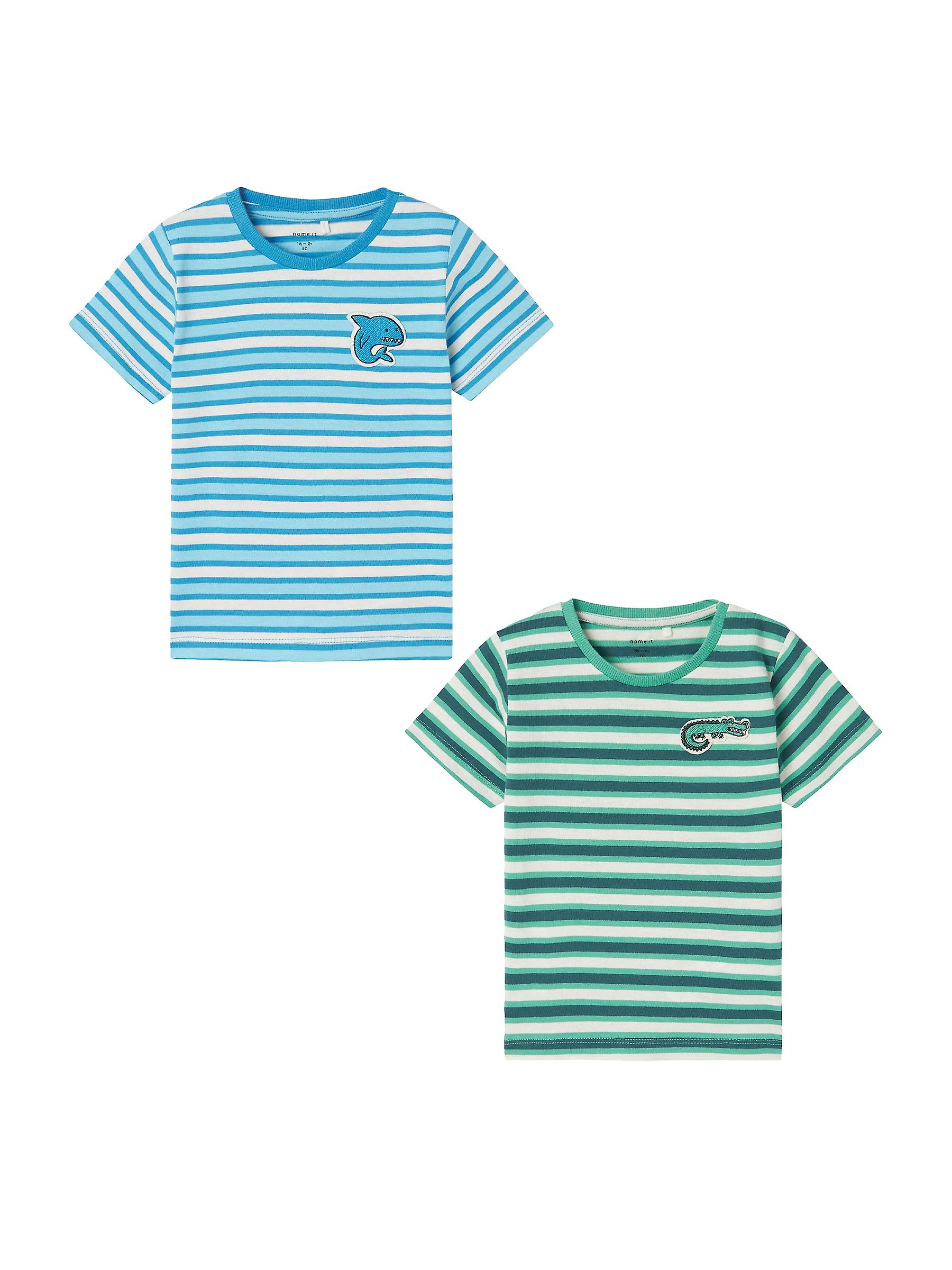 NAME IT Jungen T-Shirt 2er-Set Print Design Rundhals Kurzarm Kinder Oberteil