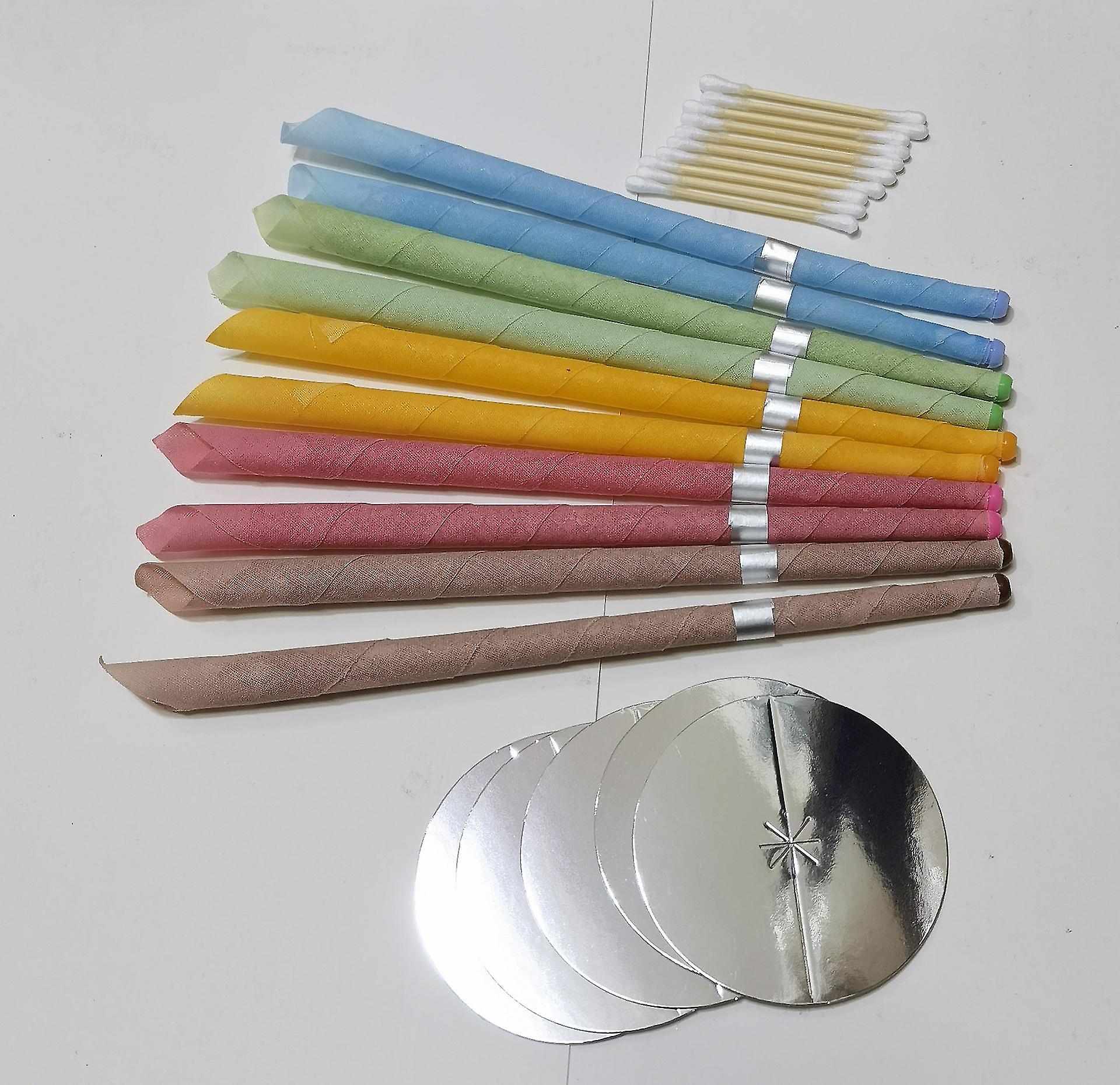 Ear Candles 10 Pcs - Natural Ear Candles Beeswax Candling Cones With 5 Protective Disks And 5 Cotton Swabs