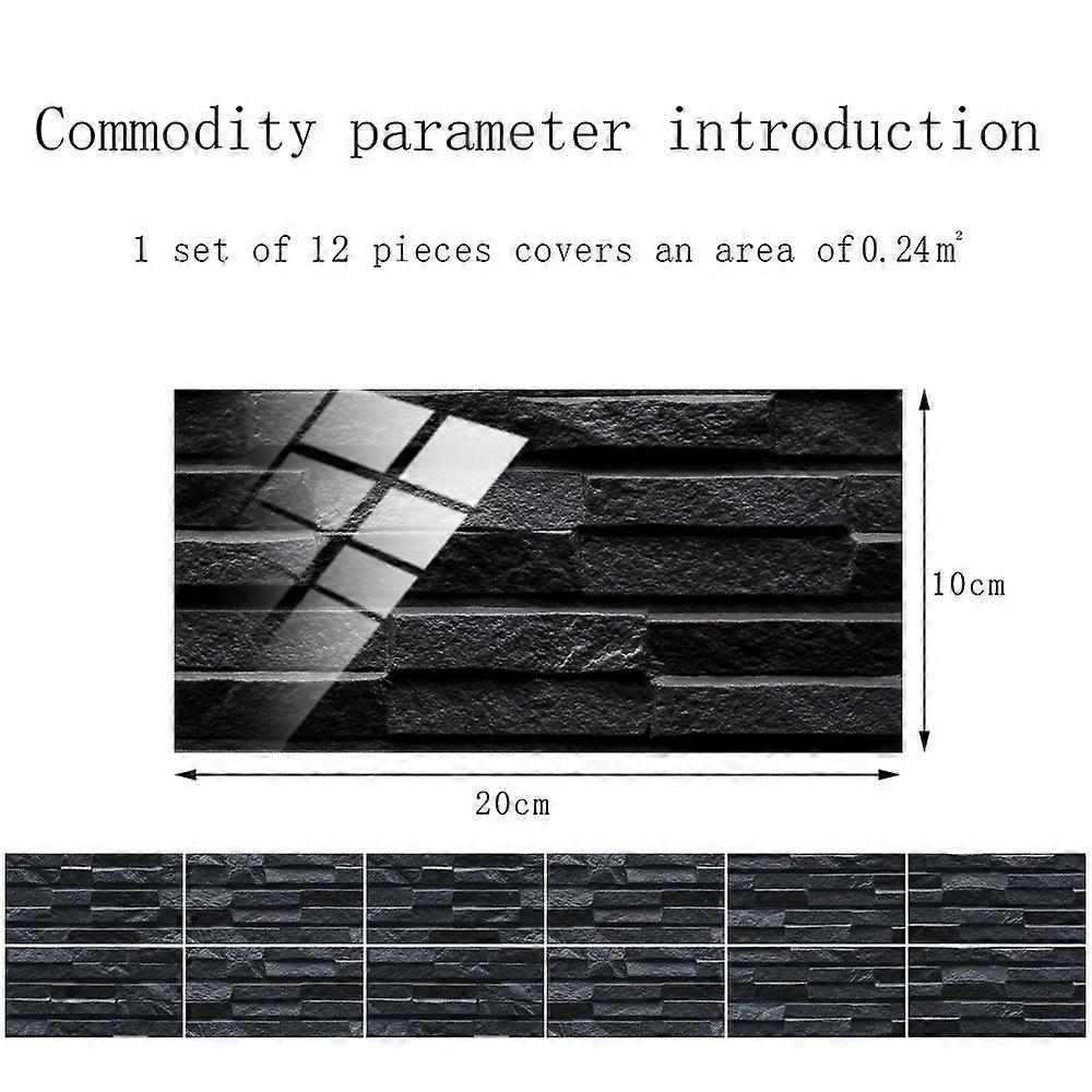24pcsAdhesive Cement Tile Decorative Wall StickerBlack Gray