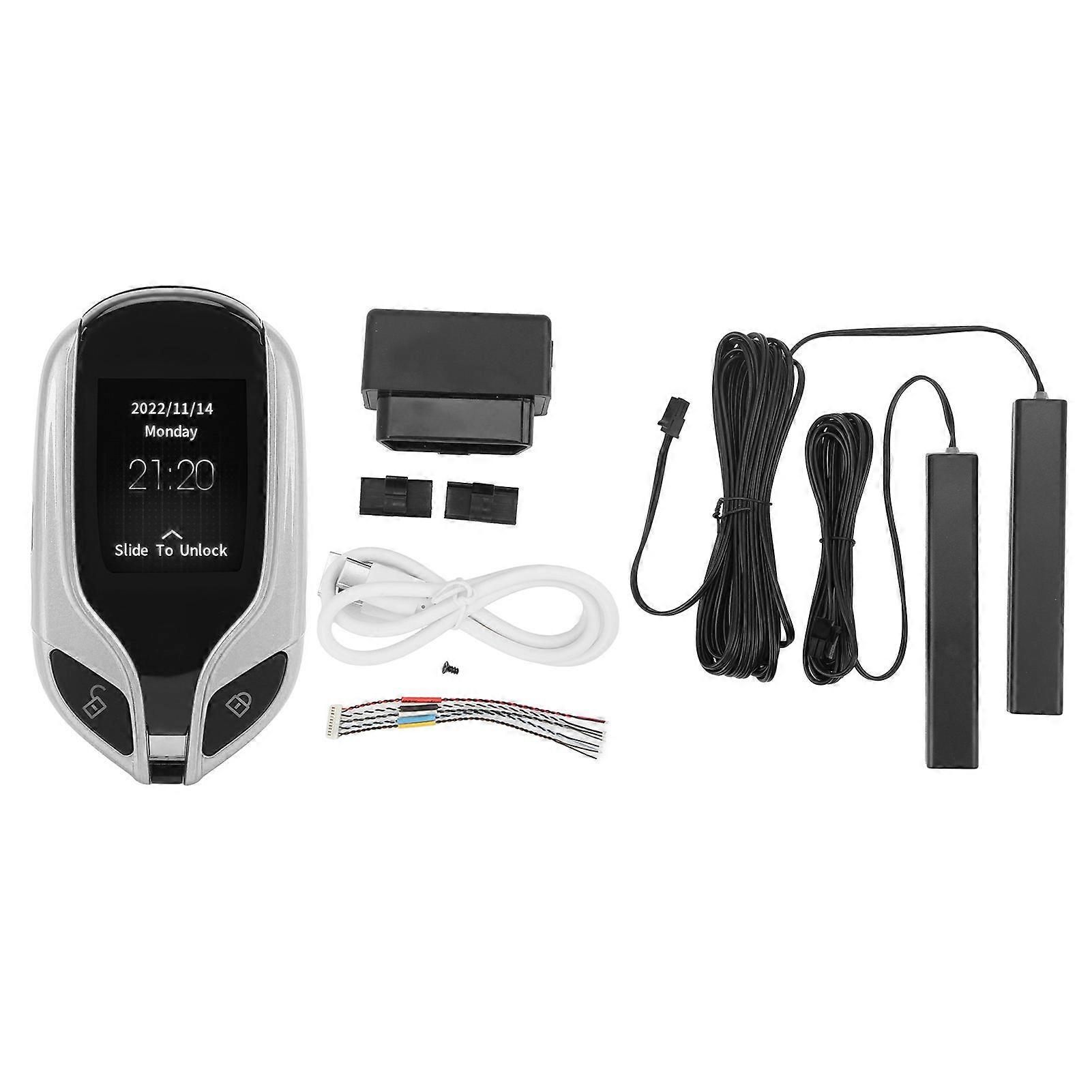 LCD Screen Smart Key Universal Long Standby Time PKE Keyless Entry System for All Models with One Button Start Silver E2U012