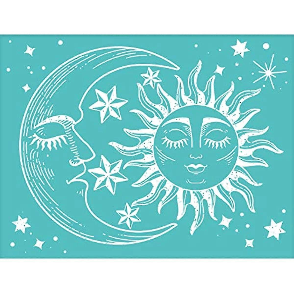 2pcs Self-Adhesive Silk Screen Printing Stencil Sun Pattern Mesh Transfers Cutting Stencils Reusable Washable Stencils for Printing on Wood DIY T-Shir