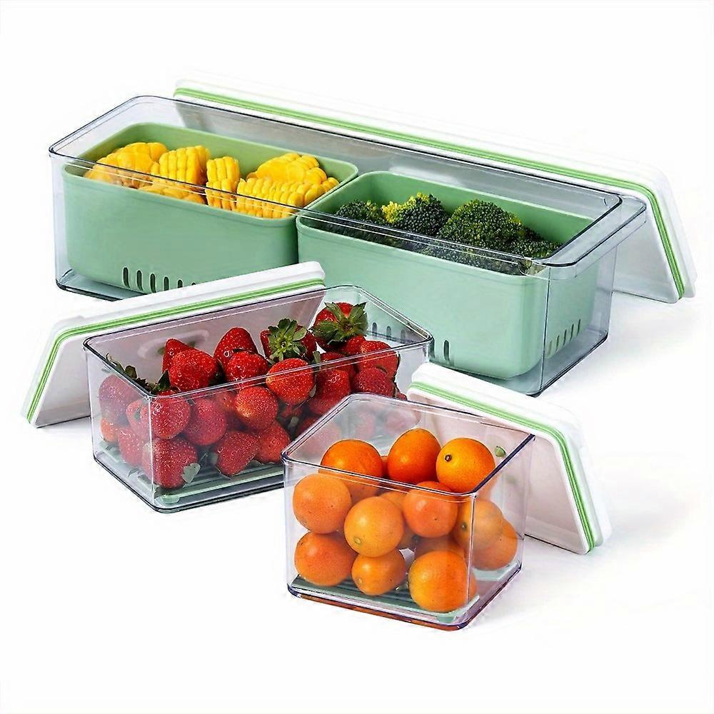 Stackable Produce Saver, Organizer Bins/Storage Containers with Removable Drain Tray, Set of 3, for Refrigerators, Cabinets, Countertops and Pantry, B