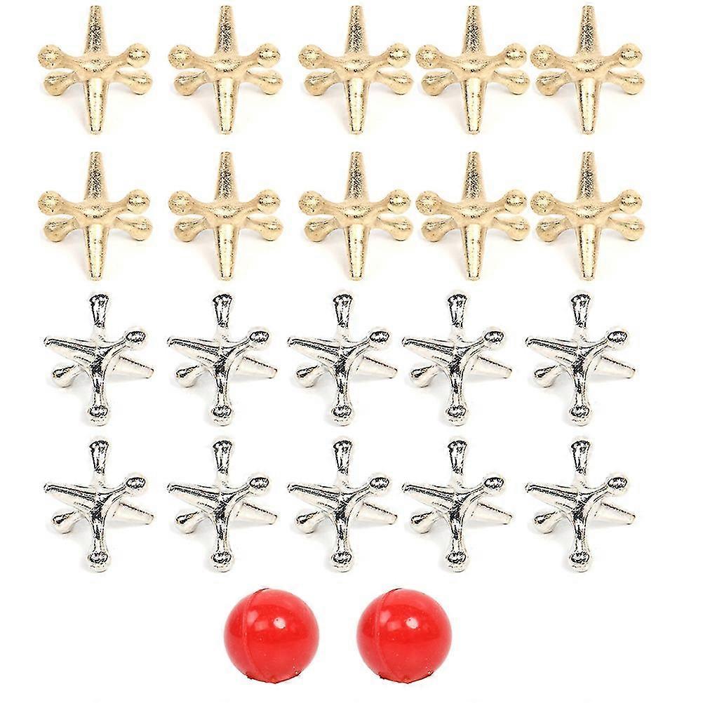 2 Sets Retro Metal Jacks and Ball Game with 2 Bouncy Balls Classic Game of Jacks for Party Favor Gam