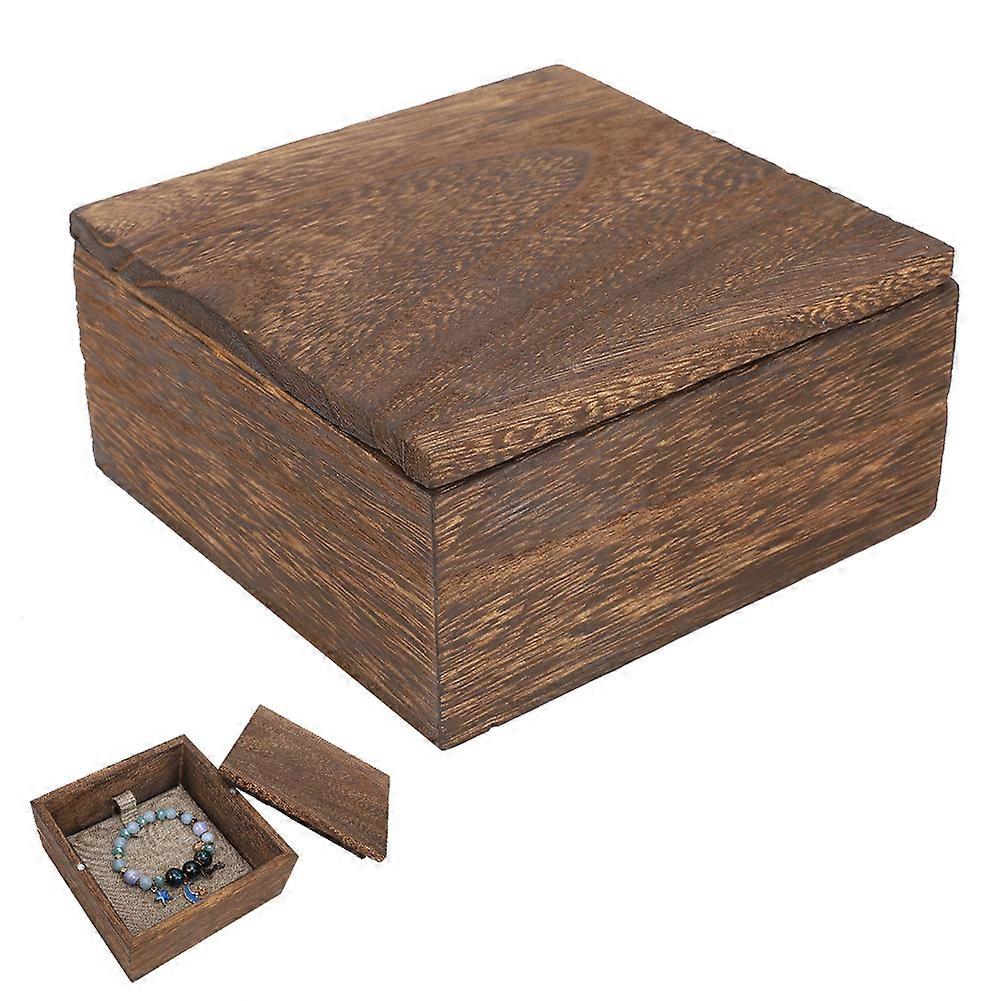 Retro Style Storage Box High-End Square Jewelry Storage Case Waxed Chest for Multiple PurposeSquare Box(Up and Bottom Cover):12 x 12 x 6cm