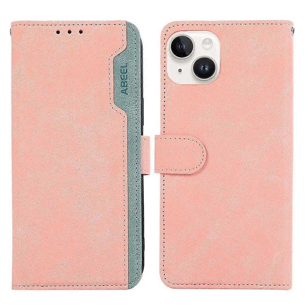 For iPhone 15 Plus ABEEL Color Block Magnetic RFID Leather Phone Case