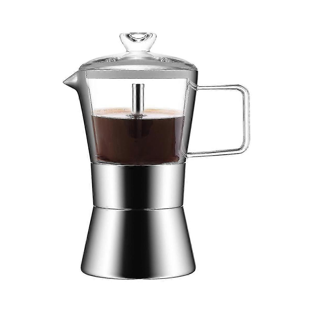מכונת אספרסו Moka Induction, מכונת אספרסו זכוכית ונירוסטה, מכונת קפה איטלקית קלאסית, 240 מ"ל