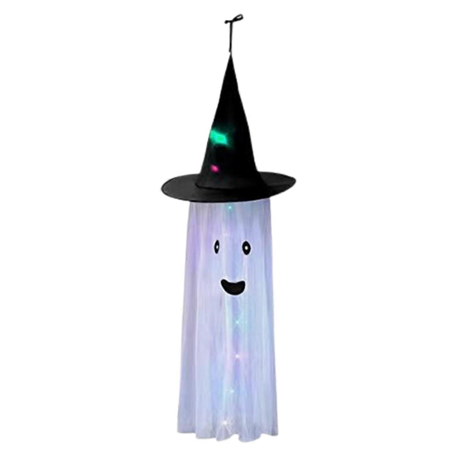 Halloween Ghost Pendant Hanging Ghost Windsocks with LED Lights Witch Hat Easy to Hang Halloween