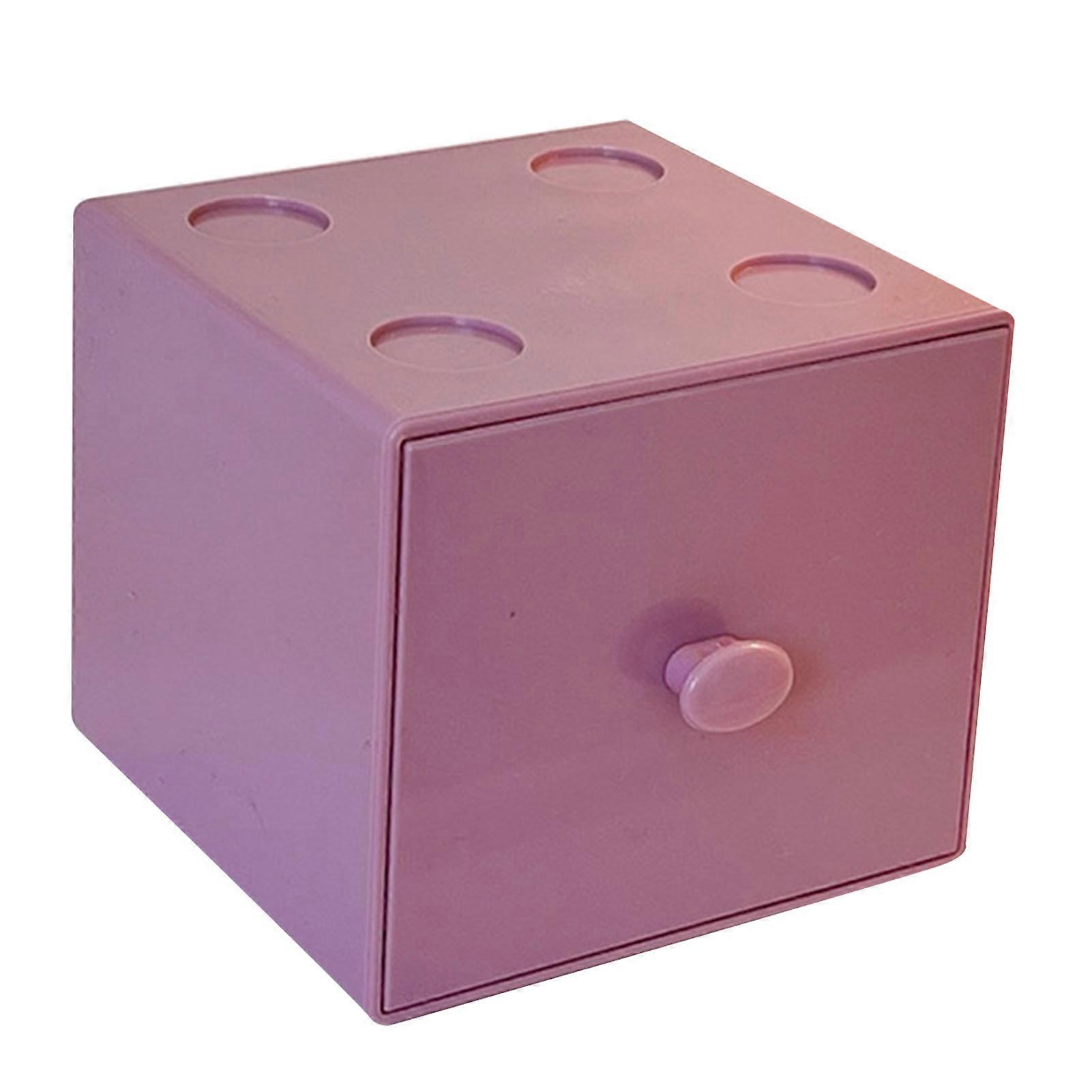 Desktop Storage Box Plastic Stackable Square Desk Organizer with Drawer for Home Paper Clips Office Supply Accessory Purple
