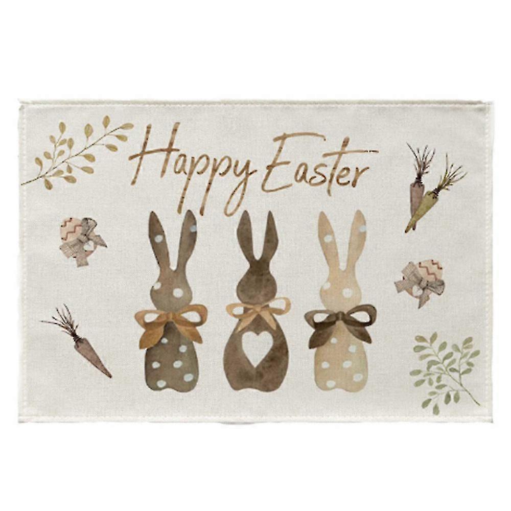 1/4pcsイースターウサギバニーランチョンマットハッピーイースターテーブルマットキッチンダイニングの装飾のための滑り止めの洗える耐熱ランチョンマット