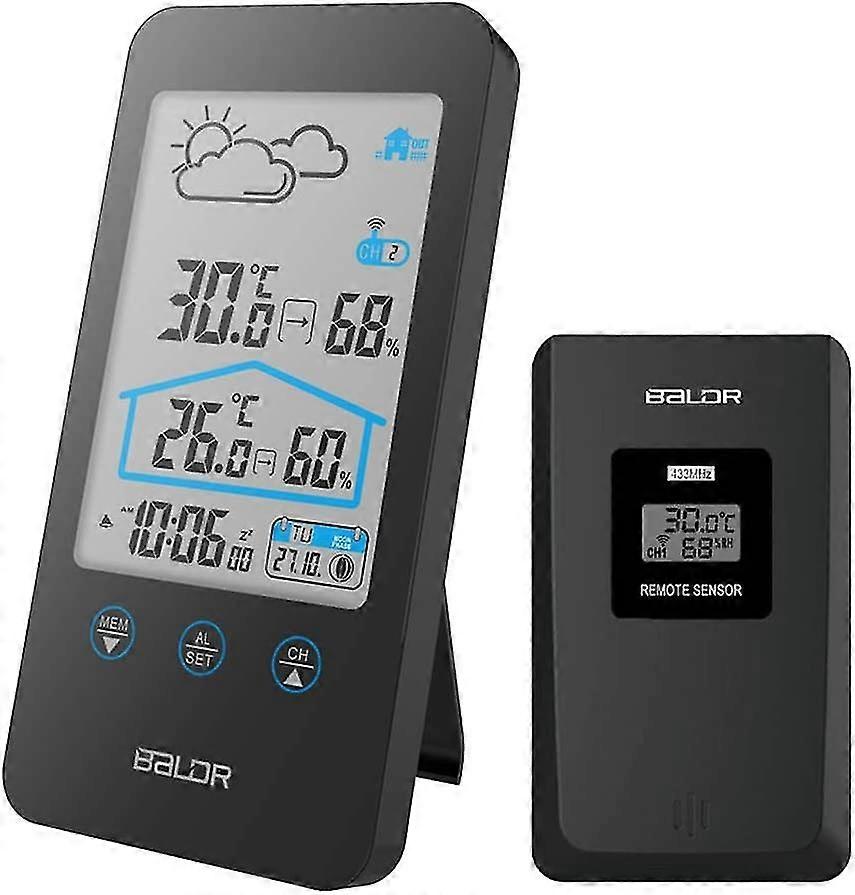 Digital Thermometer Hygrometer,with Outdoor Sensor Barometer ,backlight Time Display