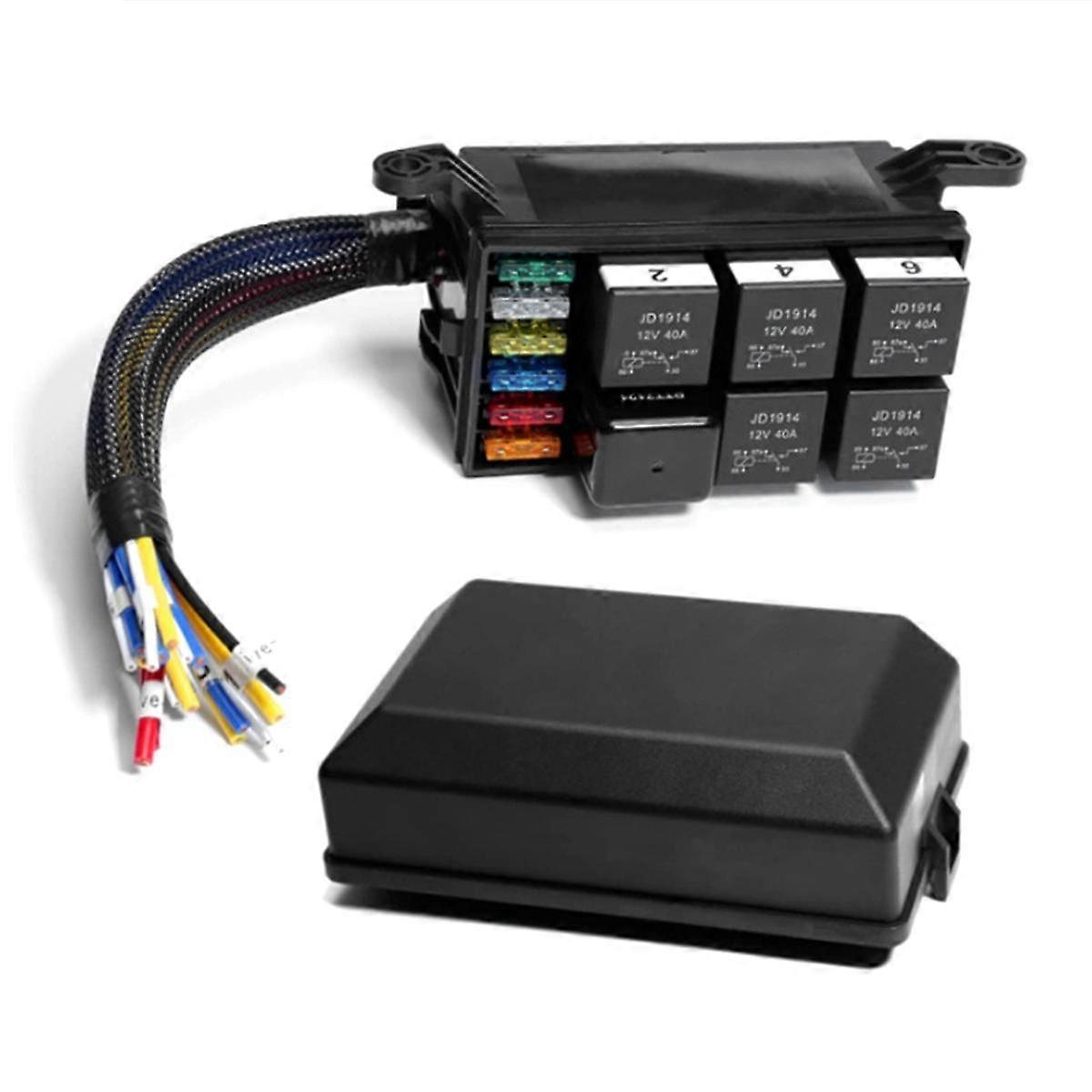 12V Automobile Fuse and Relay Box with Pre-Wiring 6-Way Fuse Box Modification Relay Module Automotive and Marine Use