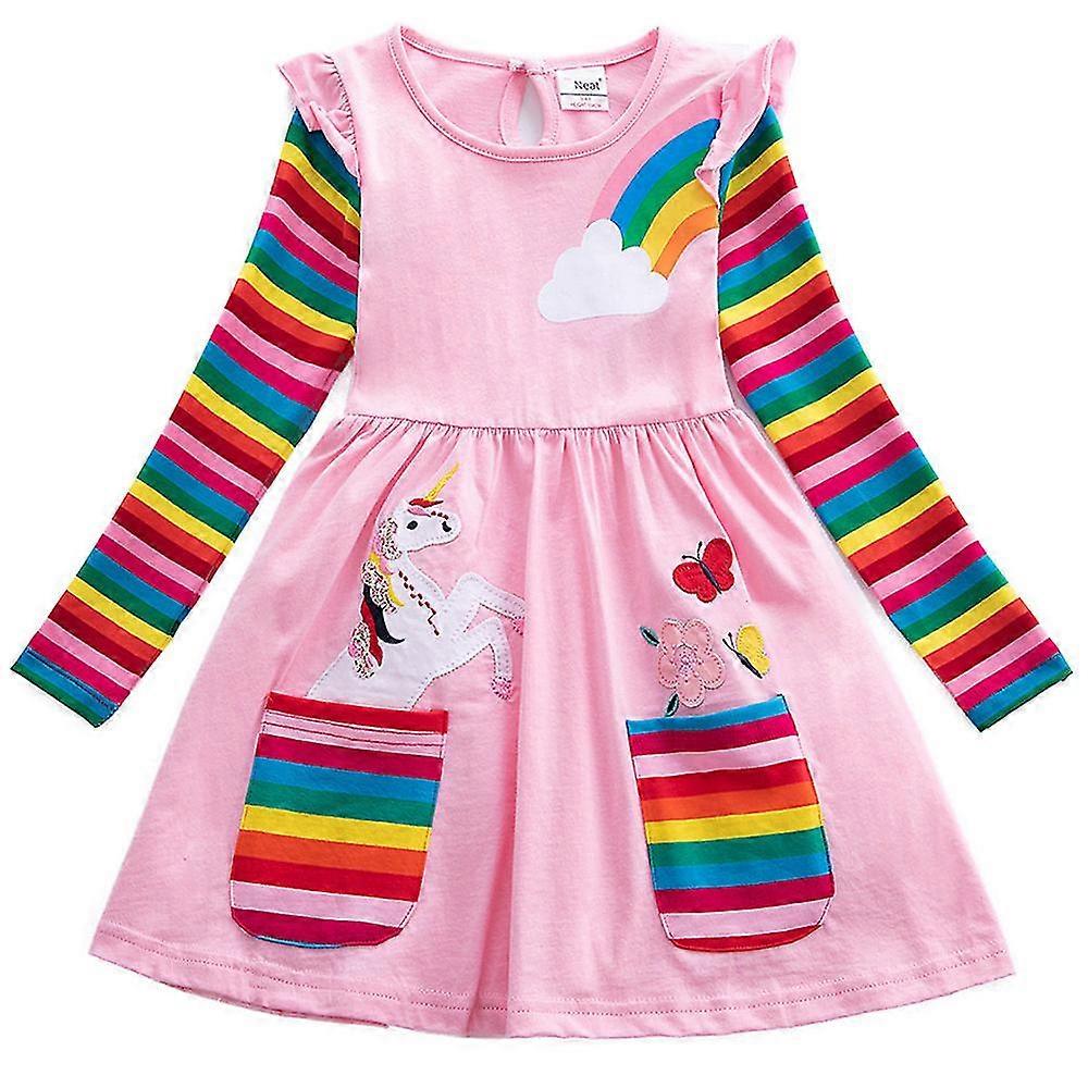 Girl's Dress Unicorn Rainbow Short Sleeve Cotton Dress for Children's
