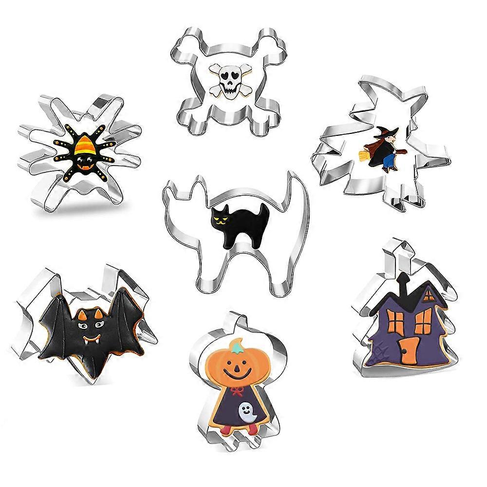 7ks Halloween sušenky z nerezové oceli formy sada pro výrobu dýně, duch, čarodějnice, kočka netopýr cookie formy