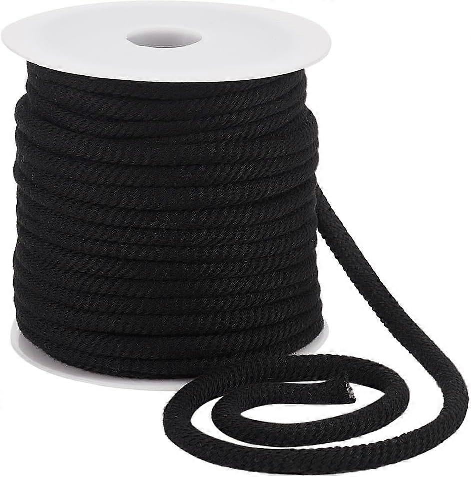 27.34 Yards Black Thread Cord 6mm Polycotton Drawstring Replacement Soft Rope with Plastic Spool Braided Cord for Coats Pants Shorts Shoes Crafts