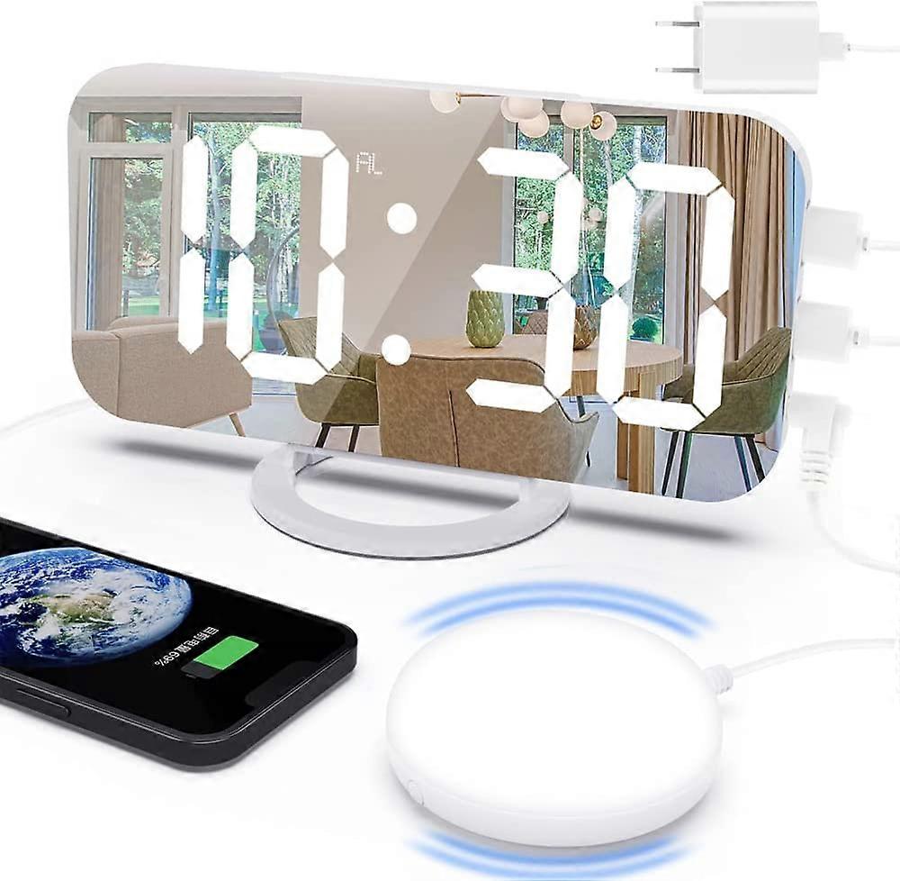 Loud Alarm Clock with Bed Shaker for Heavy Sleeper,Dual Vibrating Alarm Clock with USB Charger for Hearing-impaired Deaf