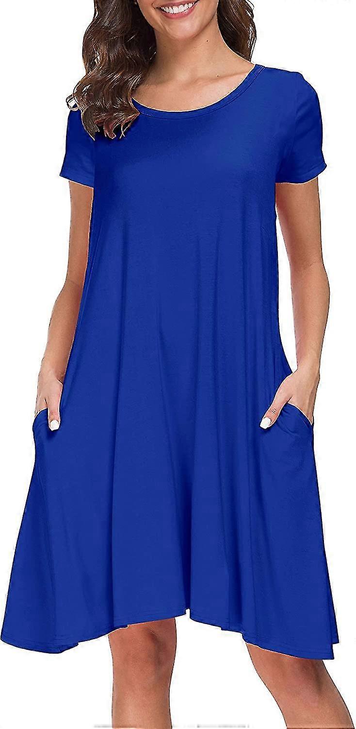 Femmes Manches Courtes Poches Lâches Robe Décontracté Balançoire T-shirt Robes