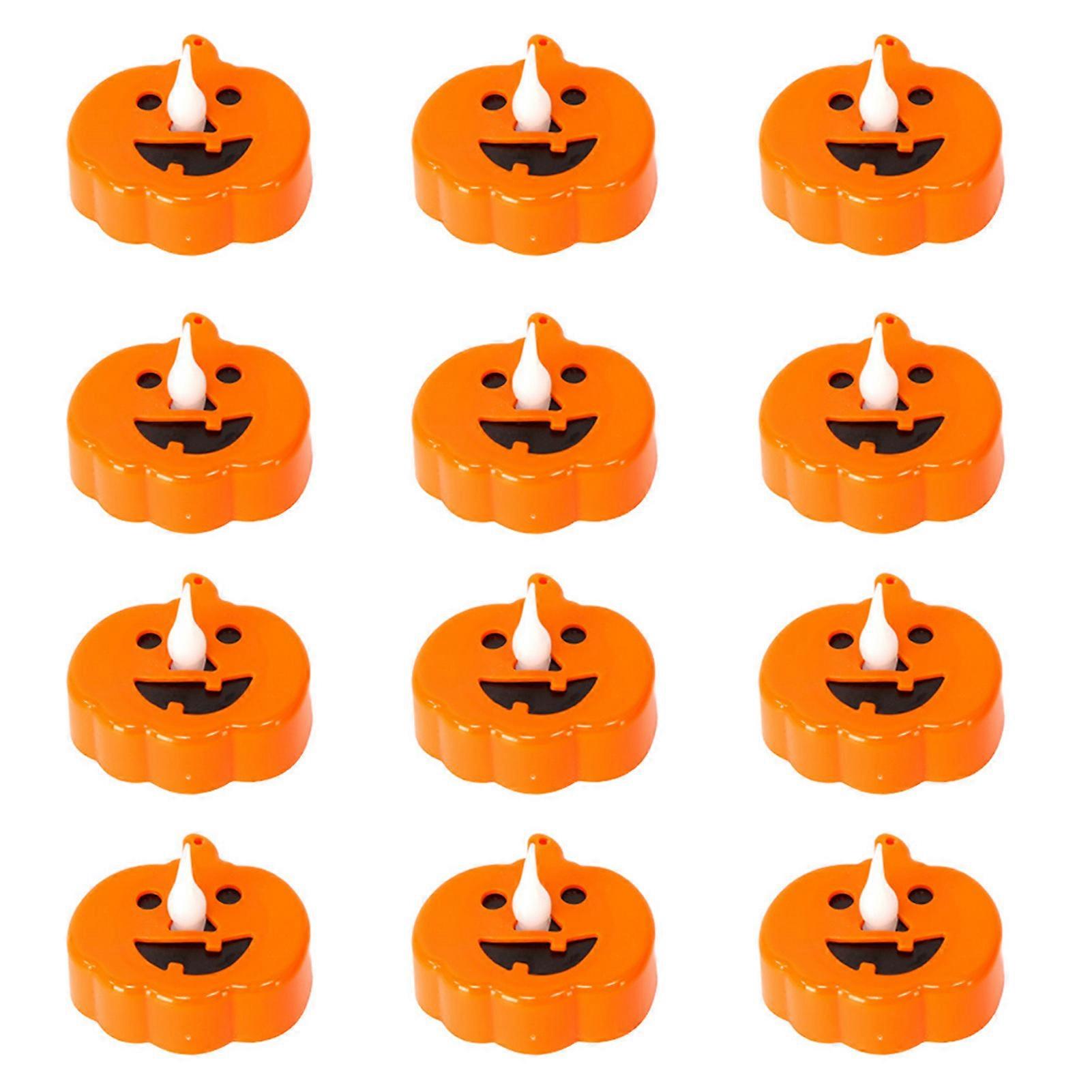 12pcs Halloween LED Pumpkins Candle Light Simple Home Decorative Desk Lamp for Bar Coffee Shop Decor