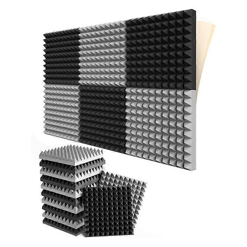 12 Pack Self-Adhesive Sound Proof Foam Panels 2x12x12 Inch Pyramid Design Acoustic Foam, Studio,Bla