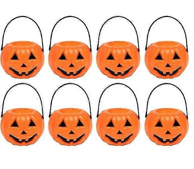 Dww-6pcs Halloween Pumpkin Bucket Plastic Pumpkin Bucket Mini Trick Or Treat Halloween Decorative Candy Jar Pumpkin Light Props Size 5.5*6cm Durable A