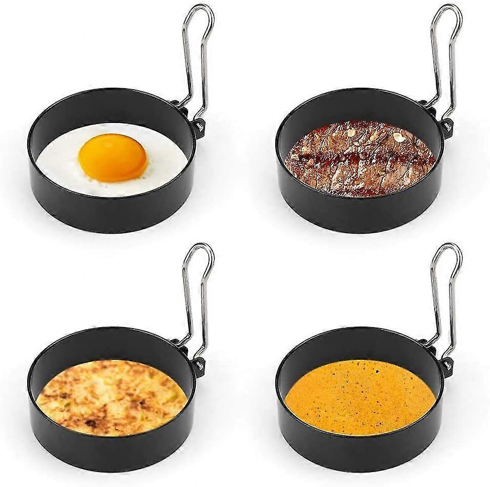 Stainless Steel Egg Ring, 4 Pieces Non-stick Egg Rings With Folding Handles, 7.5