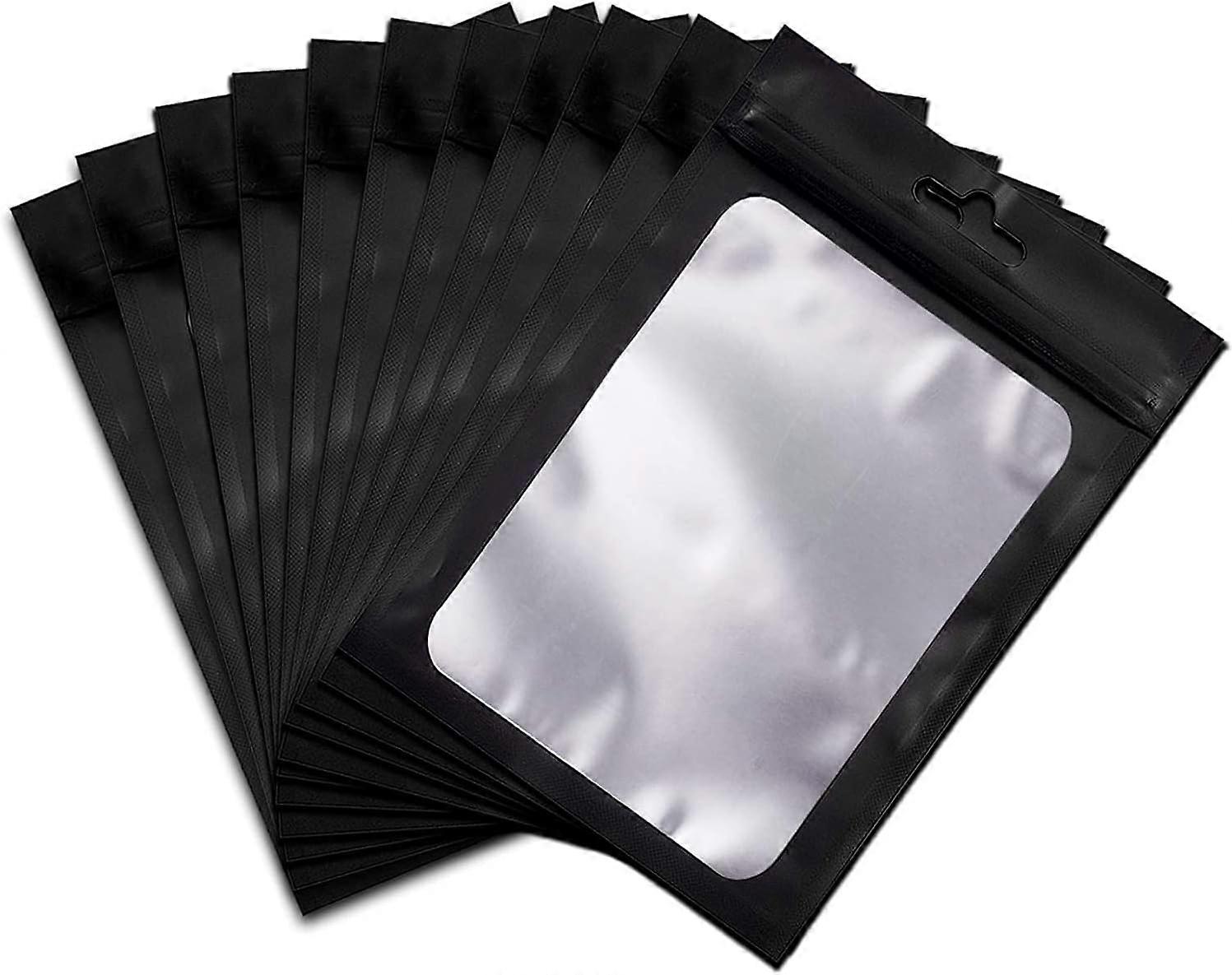 100 Pack Smell Proof Mylar Resealable Foil Pouch Bags, 16X24CM Food Safe Airtight Ziplock Matte Black with Clear Window