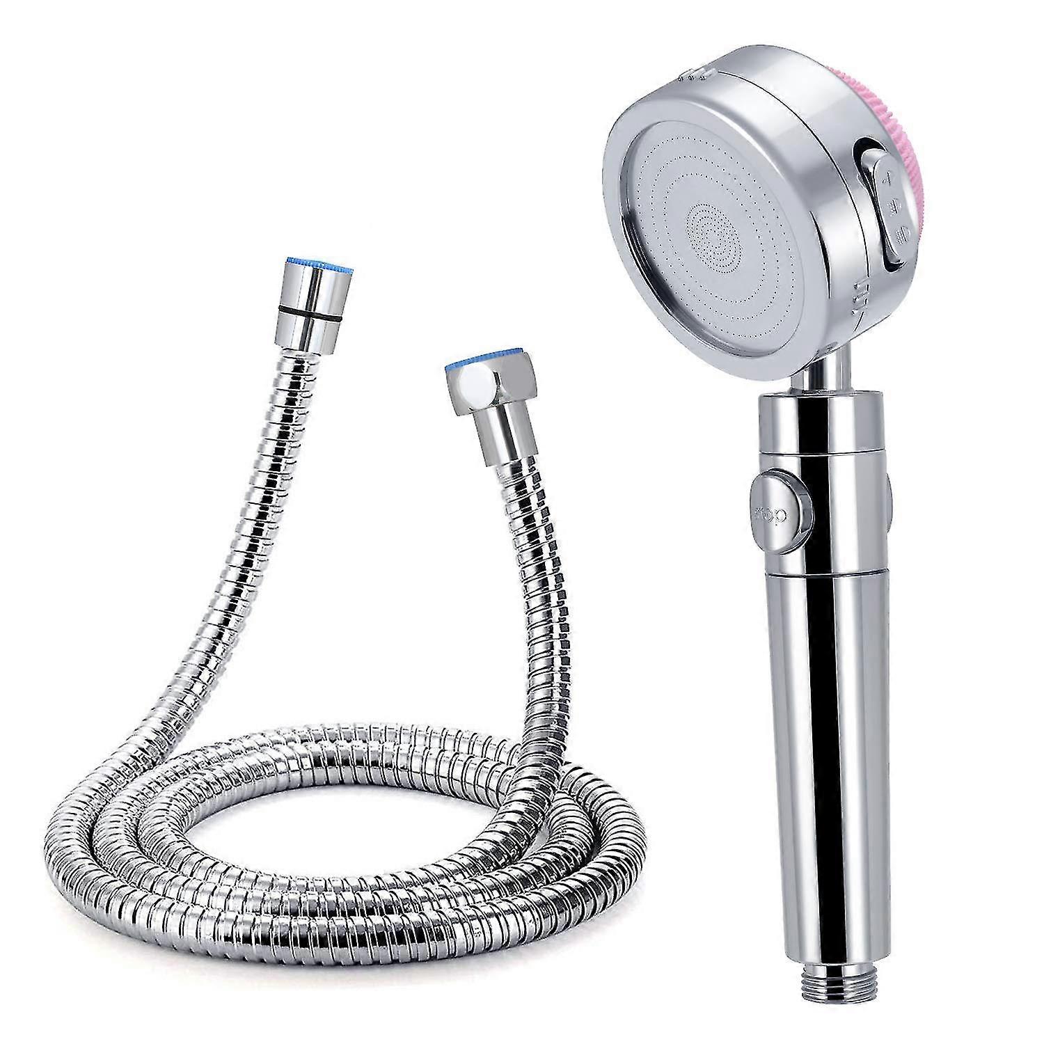 Hand Shower With Silicone Facial Cleaning Brush, Shower Head Chrome 3 Jet Types With Stop Button