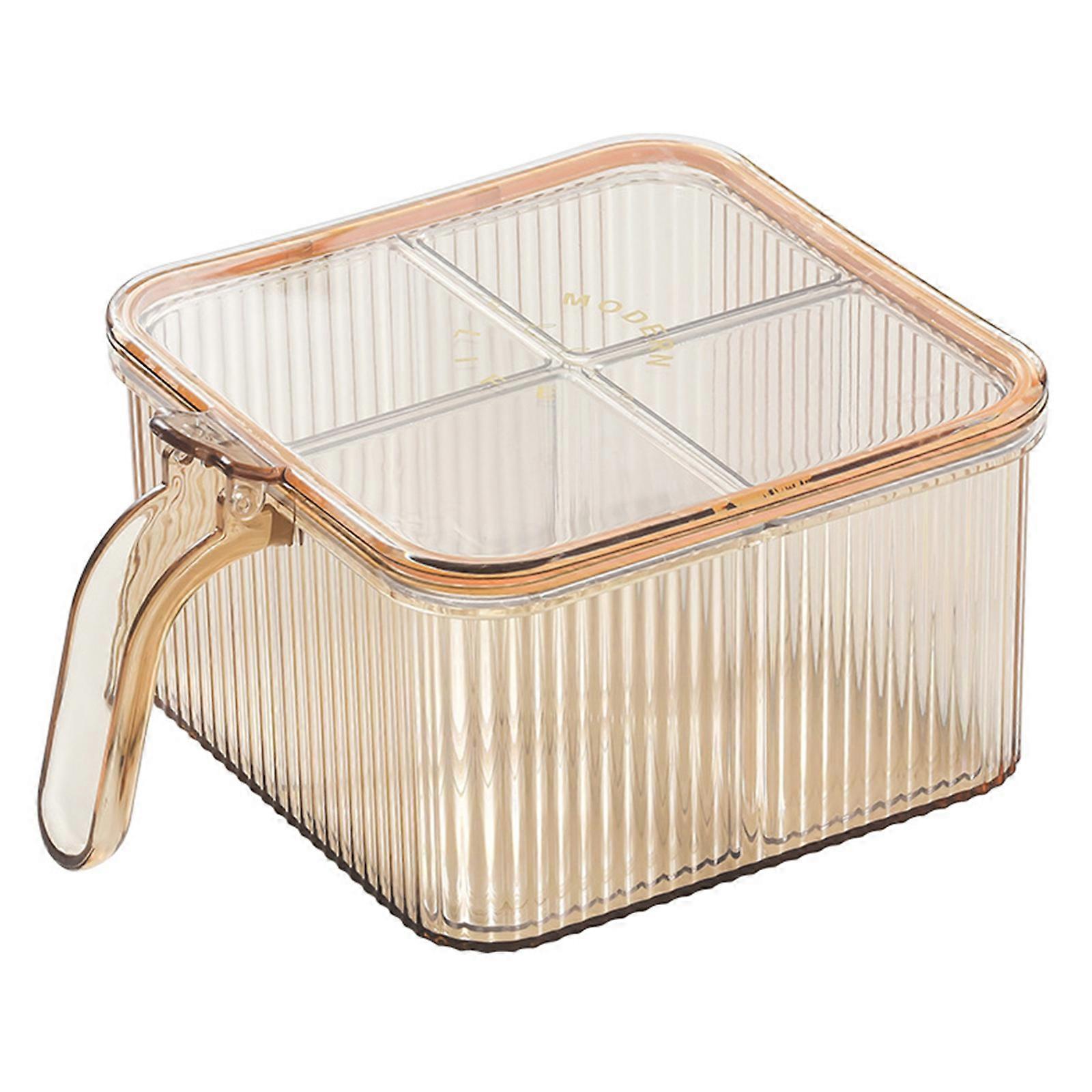 4 Compartments Plastic Seasoning Box with Lid Serving Spoons Clear Storage for Case Transparent Dustproof Spice Container Kitchen Condiment Jars