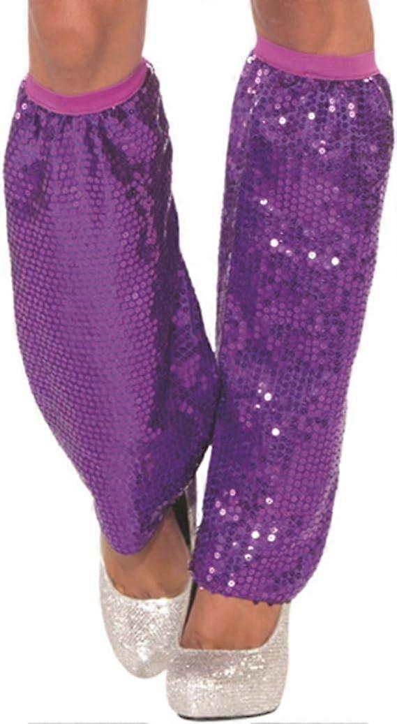 Legwamer Long Sequin Socks - Elastic Cuffs - Sequin Leg Warmers - Purple, One Size