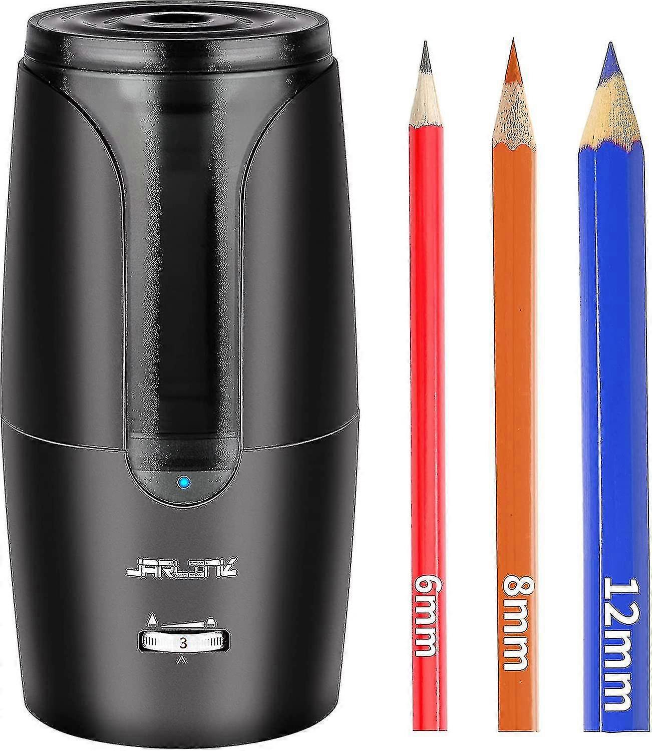 Electric Pencil Sharpener, Auto-stop And Rechargeable Large Pencil Sharpener For 6-12mm Pencils, Portable In School Classroom, Black A