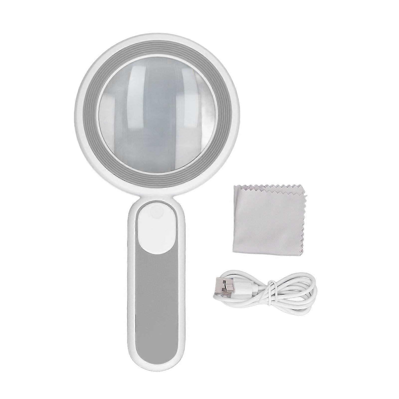 Handheld Magnifying Glass 20X Optical Magnifier with 21 LED Lights USB Charging Touch Switch Grey White