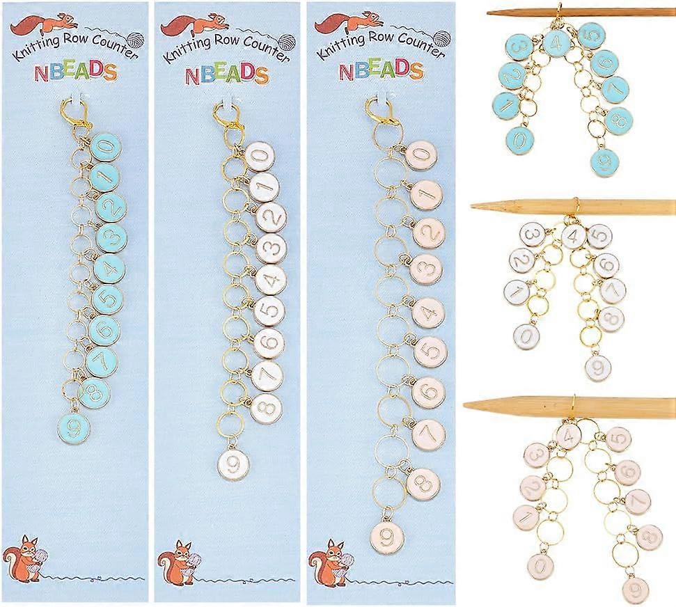 2 Pcs 0-9 Enamel Number Knitting Row Counter Chains Alloy Stitch Markers Row Counting Accessories for Knitting Crochet Tracking Project Progress