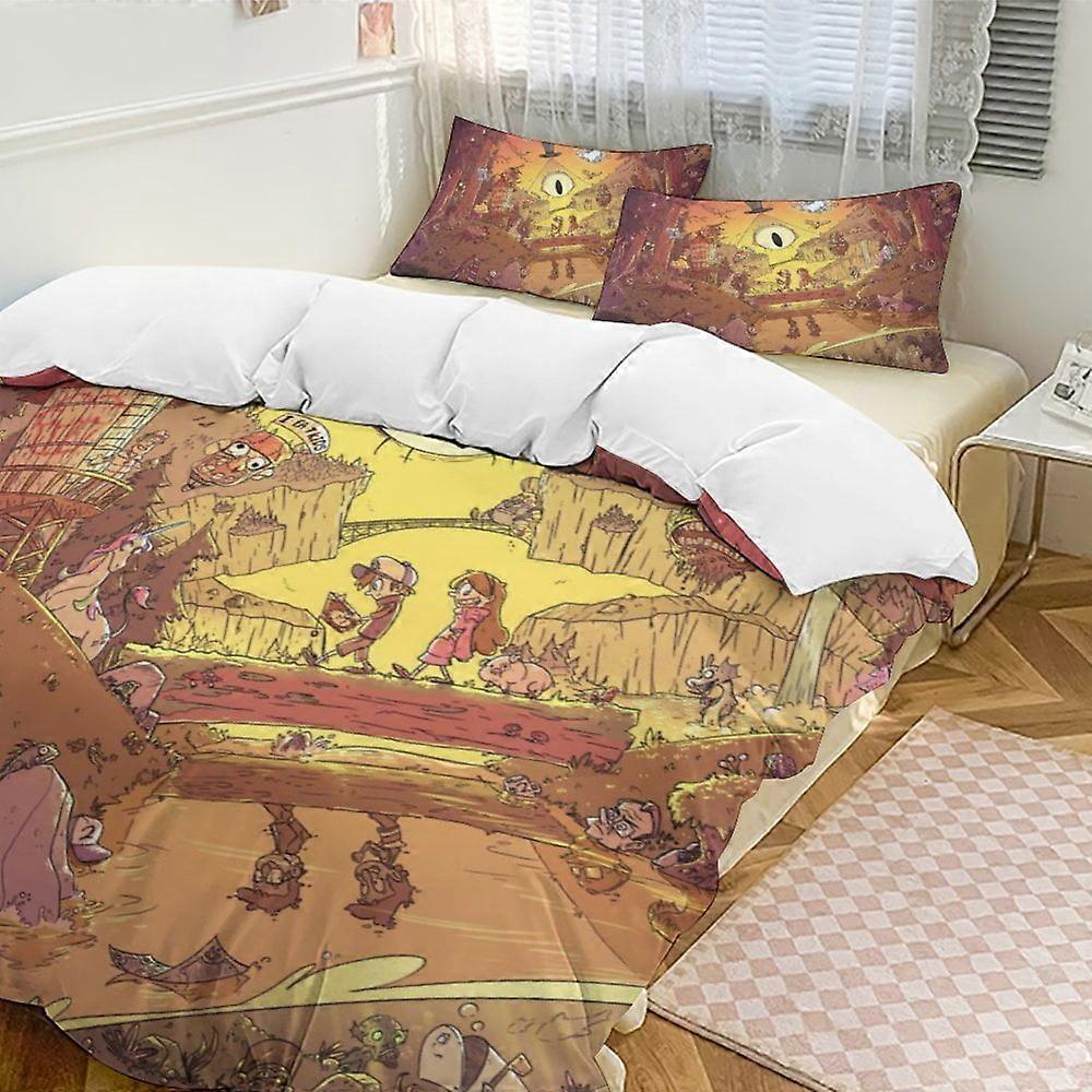 v2036 Bed Sheets Bedding Gravity Falls 3-Piece Bedding Set Soft Warm And Comfortable Bed Set with 1 Duvet Cover And 2 Pillowcases Bed Sheets yuq2036