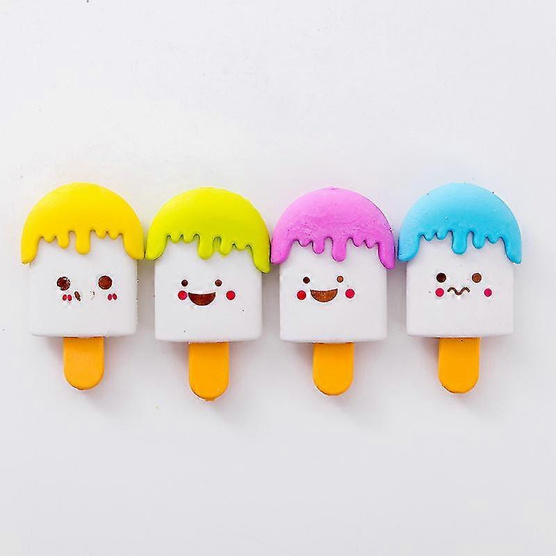 4pcs Adorable Cartoon Ice-cream Erasers (random Color)