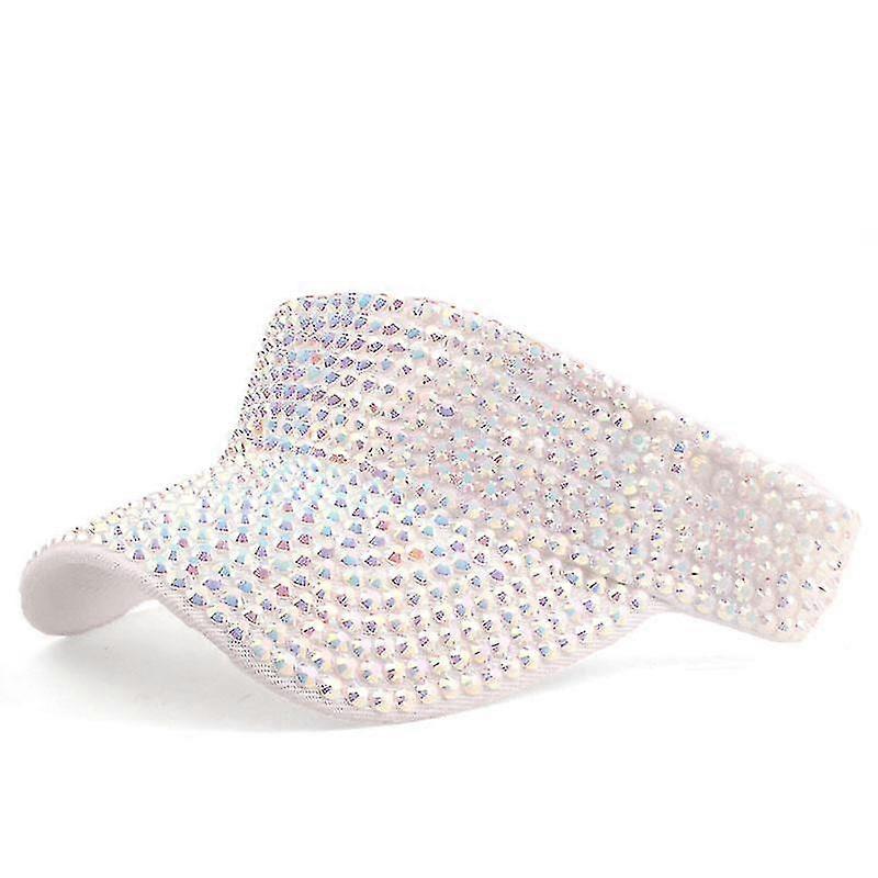 Shiny Rhinestones Plain Sport Sun Visor Adjustable Cap (white)