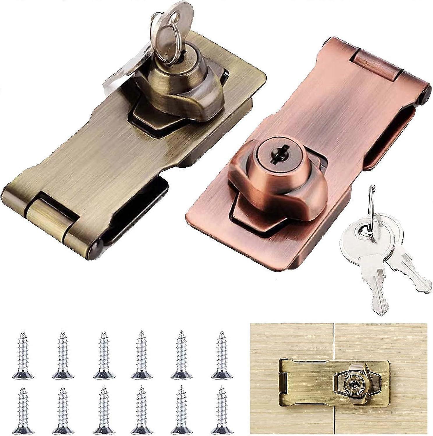 Metal Locking Hasp 2 Pieces Buckle Locking Hasp Metal Lock Hasp Door Bolt Latch Buckle With Padlock And Key For Garage Doors, Wooden Crates