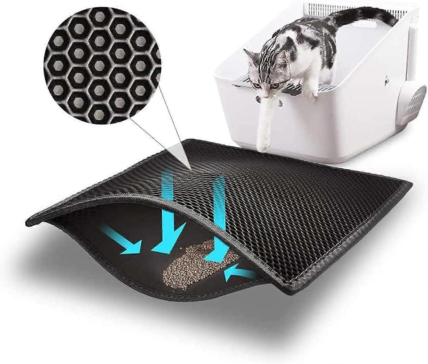 Cat Litter Mat Litter Trapper Size12 X 12, Honeycomb Double-Layer Design Waterproof Urine Proof Material-Black