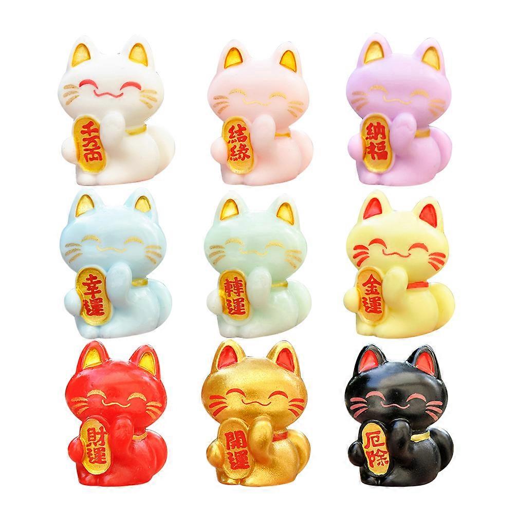 9pcs Cute Miniature Luck Cat Figure Mini Cat Character Landscape Adornments Mixed Style