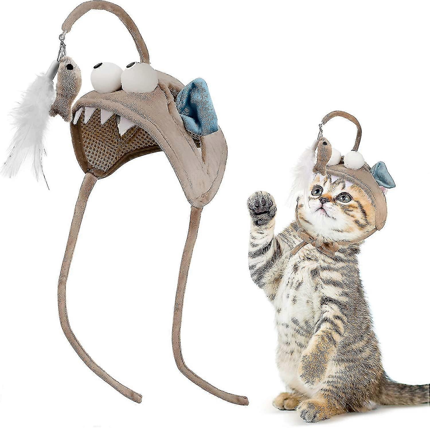 Cat Teaser Head Mounted Interactive Cat Toys Adjustable Hat Design Cat