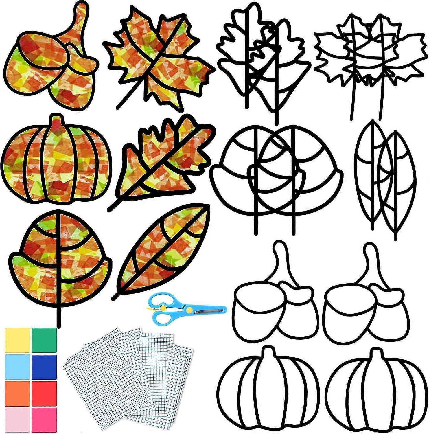 Autumn Crafts For Children,12 Pieces Diy Autumn Craft Children's Set, Autumn Wreaths Craft Set Leaves Decoration
