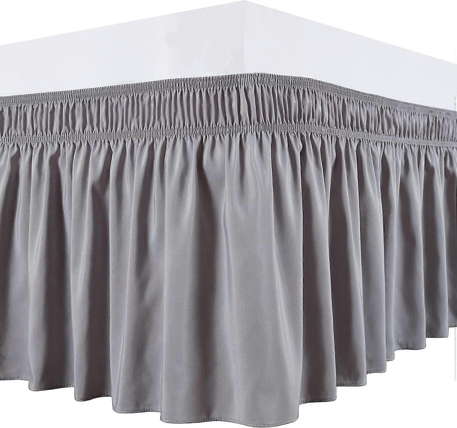 (Double 150 x 200 40 cm, Grey) Bed skirts Ruffled bed skirt Robust and elastic bed base cover Wrap-around style Ruffled bed bases, Easy to put on and