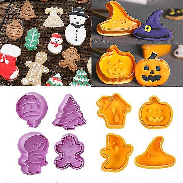 4 Pcs/set Christmas Halloween Cookie Biscuit Mold Plastic Baking Cutter Plunger