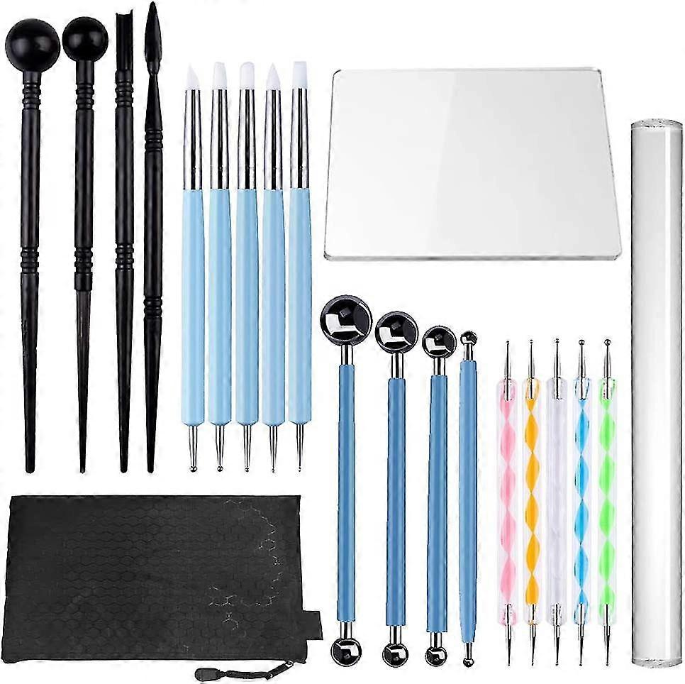 20pcs Polymer Modeling Clay Sculpting Tools, Dotting Tools, Ceramic Clay Indentation Tools For Pottery Sculpture, Rock Painting, Art Carving Embossing
