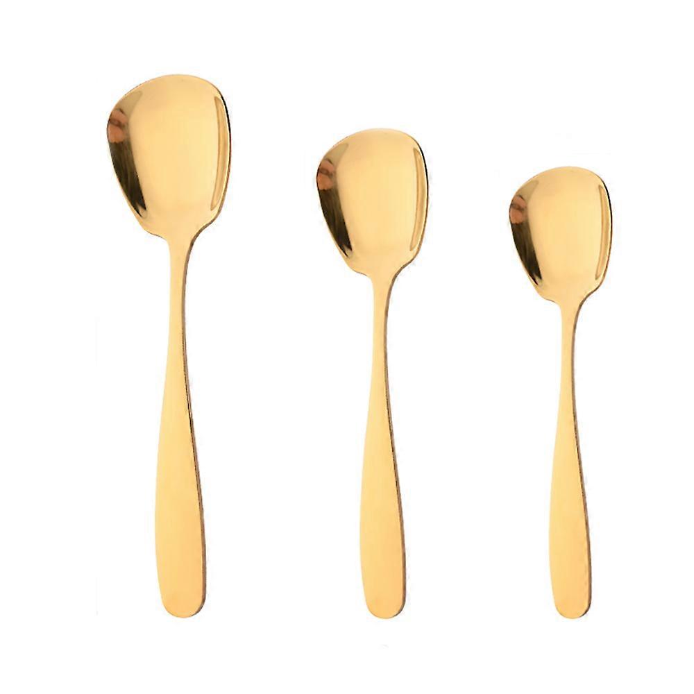 Stainless Steel Flat Spoons Dinnerware 3Pcs Set For Soup Stirring Spoon Flatware Kitchen Accessories